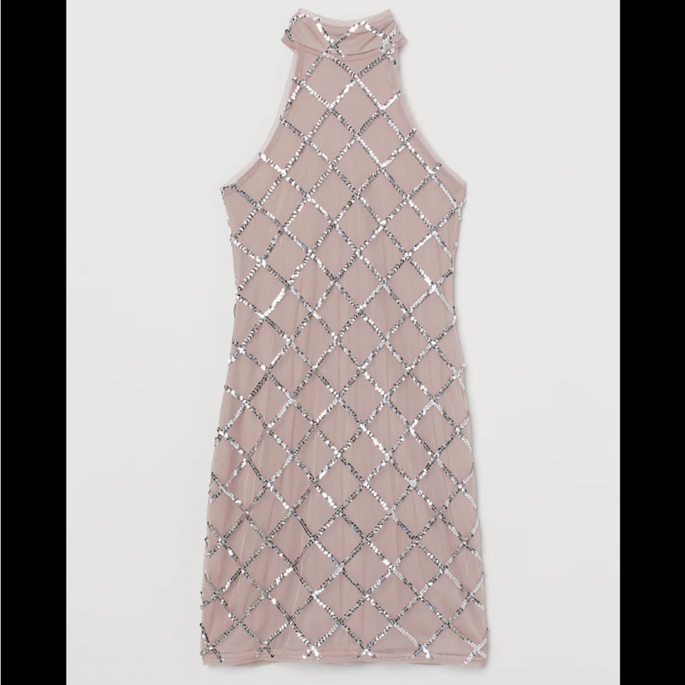 H&M Elegant Beige Dress with Silver Sequins